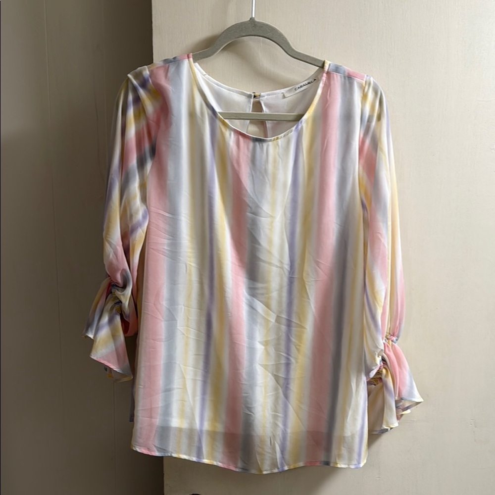 Caramela Colorful Striped 3/4 Bell Sleeve Blouse